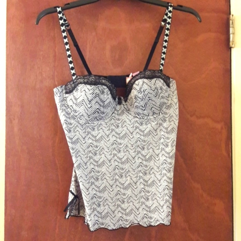 Sophie B Bra Lingerie Medium Gray Black White NWOT